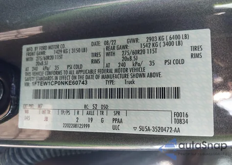 2022 Ford F-150 Xl из США, поврежденный, VIN 1FTEW1CP0NKE60743